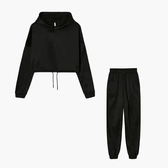 Women's two-piece lounge set cropped hoodie and joggers cozy streetwear casual comfort everyday style