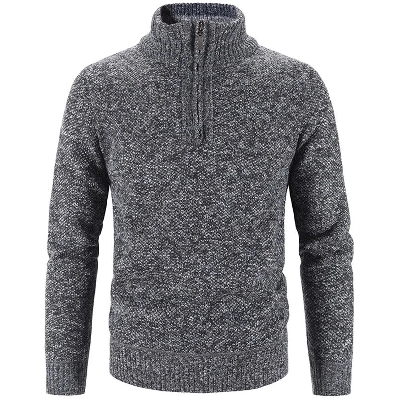Men's structured geometric knit sweater, quarter-zip high collar, smart casual everyday style