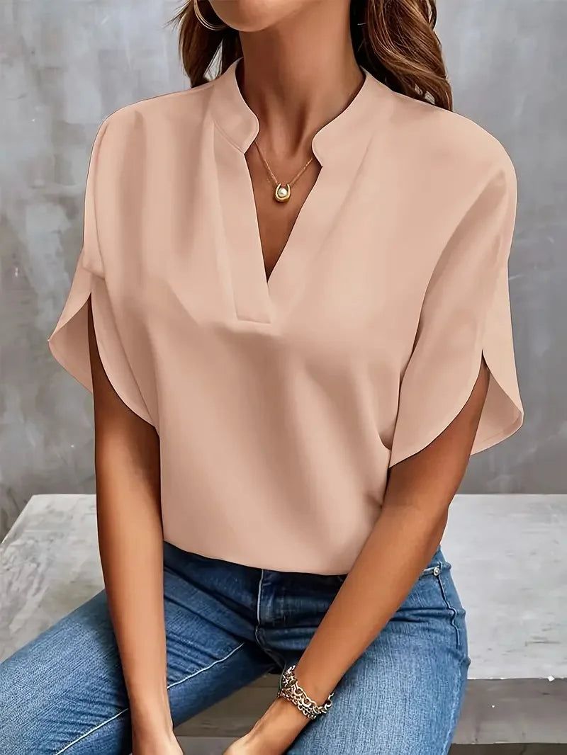Riley women's V-neck short sleeve work blouse sleek professional office essential comfortable fit