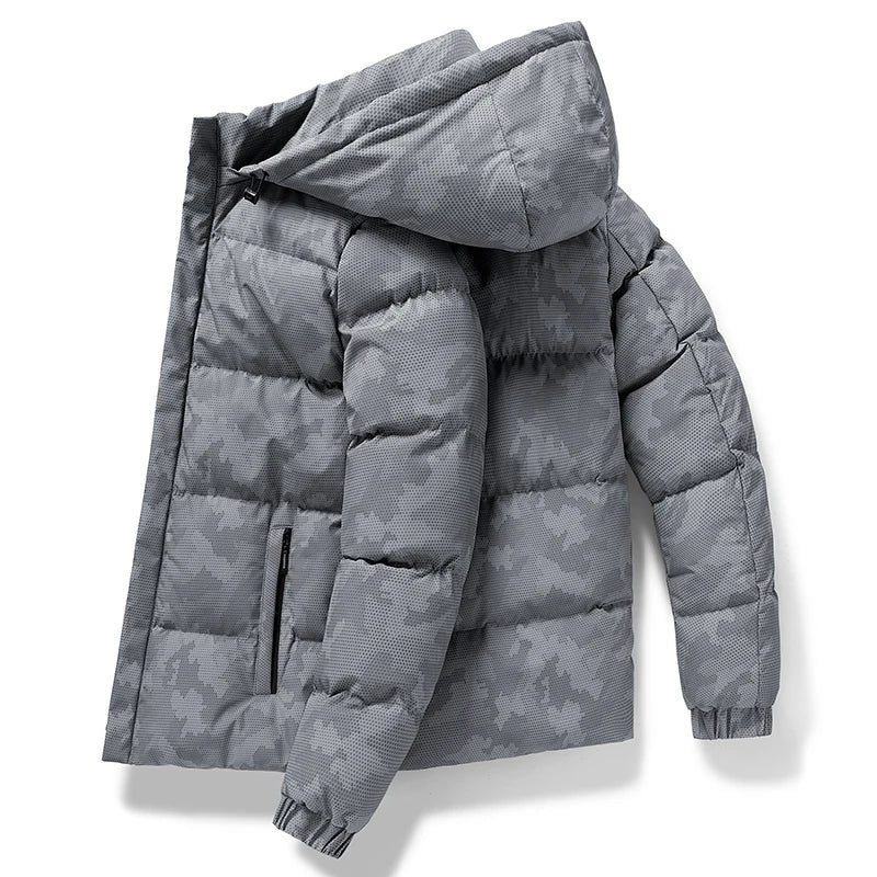 Munich camo hooded jacket insulated tailored fit pixelated camouflage winter urban outerwear
