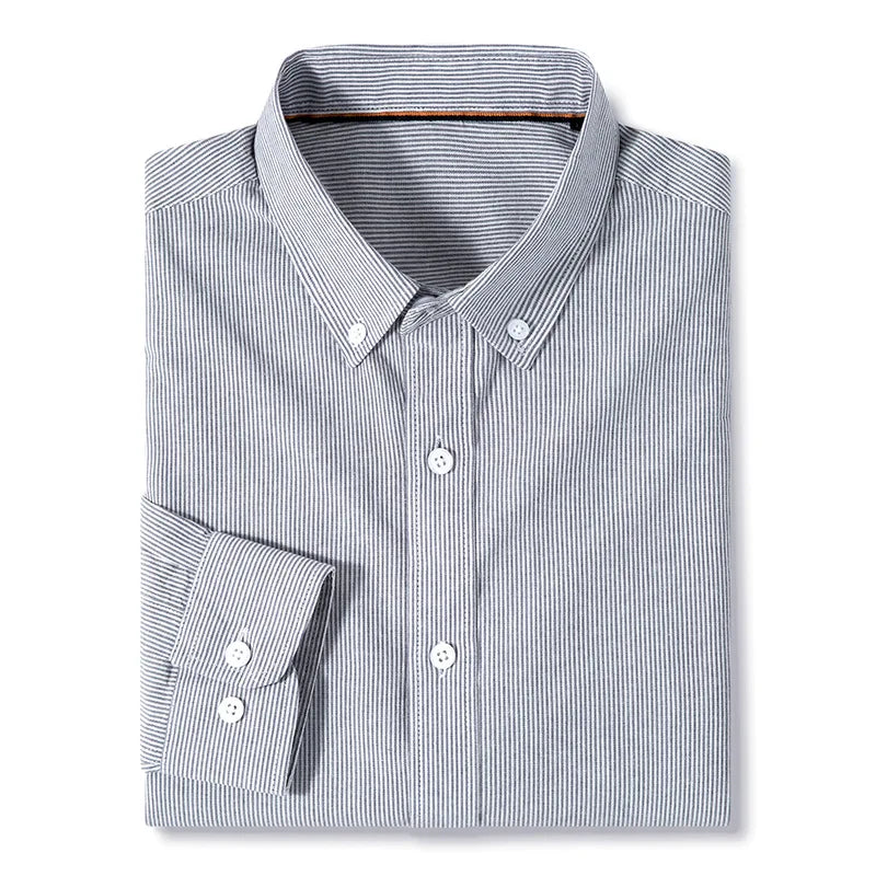 Men's slim fit Oxford cotton shirt light blue bright stripes breathable lightweight spring professional