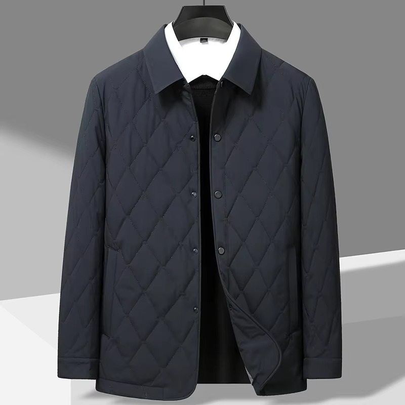 Men's mulberry silk-cotton quilted jacket slim fit professional style with diamond texture pattern