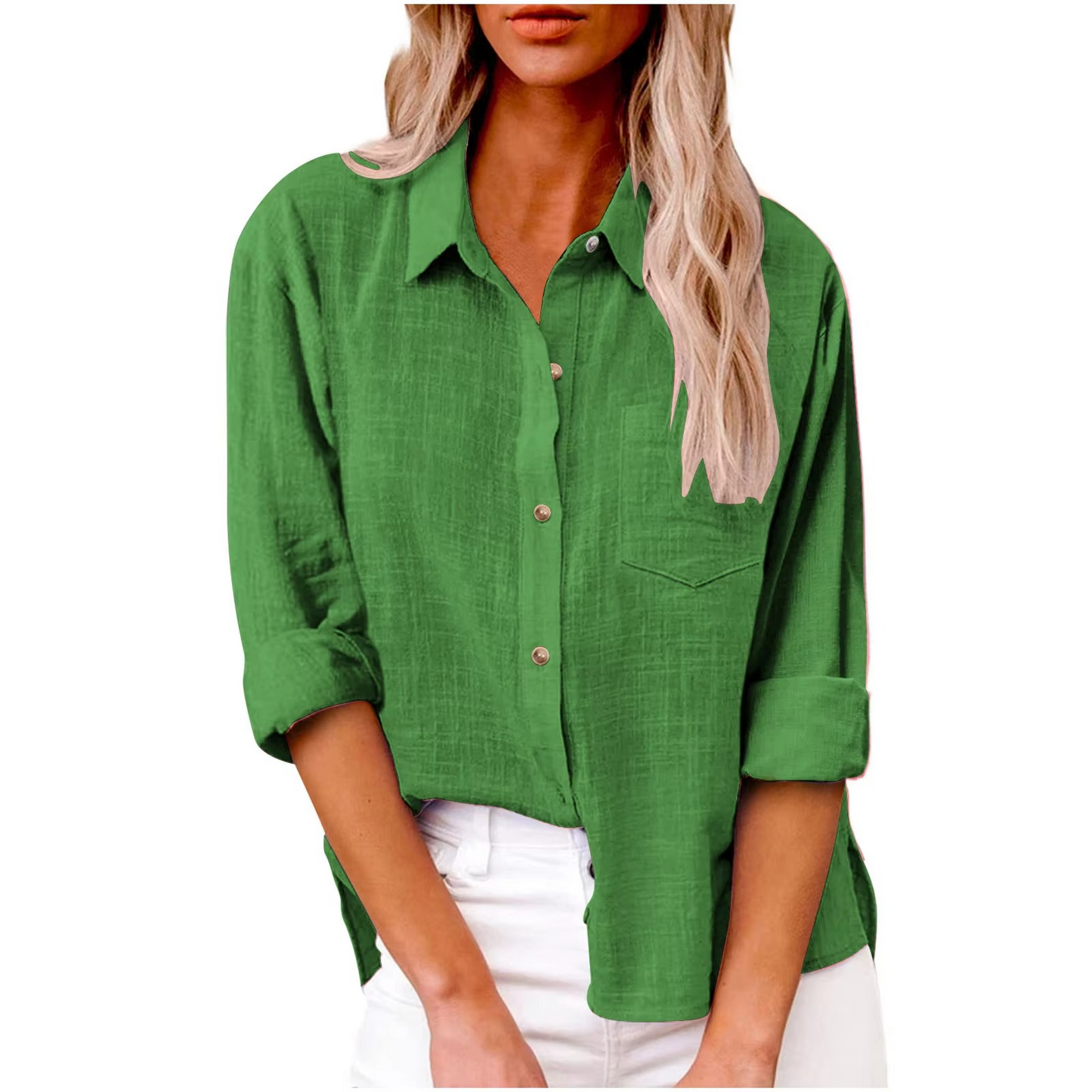 Women's cotton linen long sleeve casual blouse, breathable lightweight spring top with relaxed elegant fit