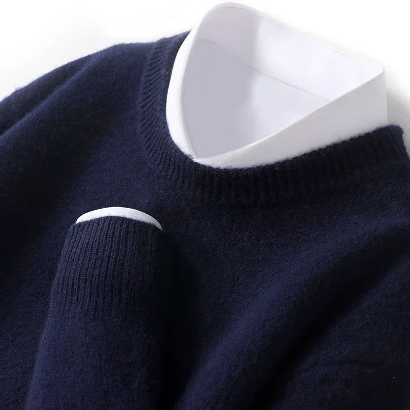 Men's merino wool crew neck pullover, classic regular fit, soft breathable warmth for everyday wear