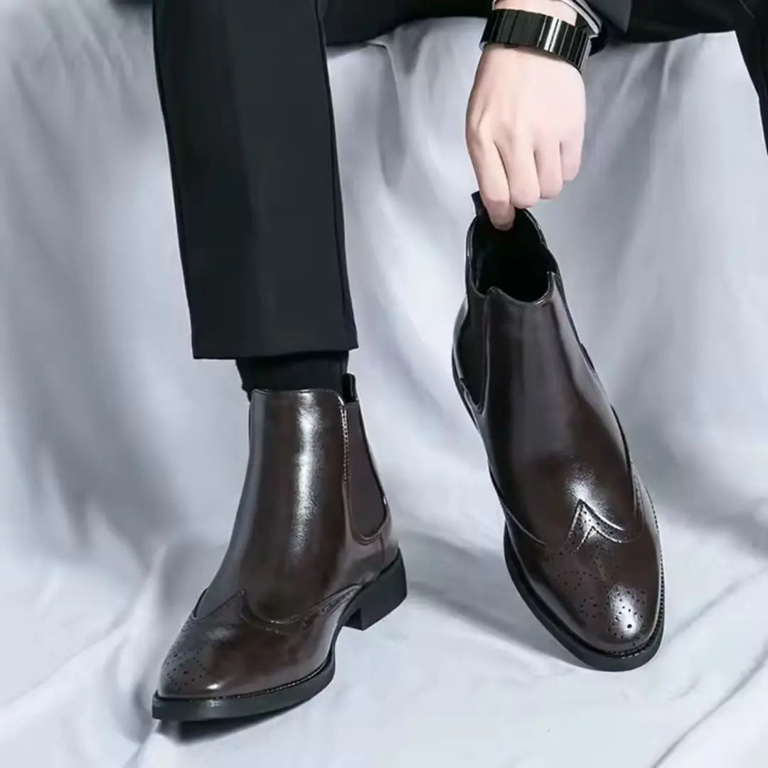 Men's Sebastian Chelsea boots black waterproof PU upper slip-on style with elastic side panels