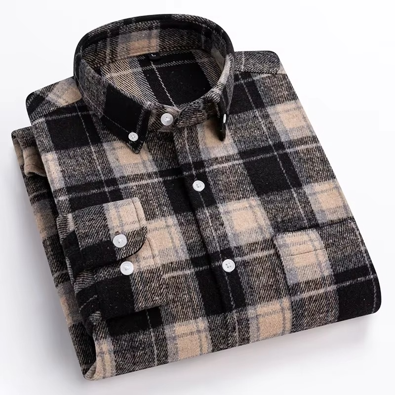 Men's plus size plaid long sleeve shirt in 7XL, 100% cotton with chest pocket for all-day comfort