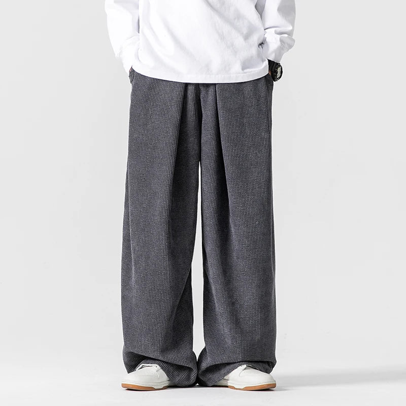 Beige oversized corduroy sweatpants wide-leg unisex 90s style with elastic drawstring waist