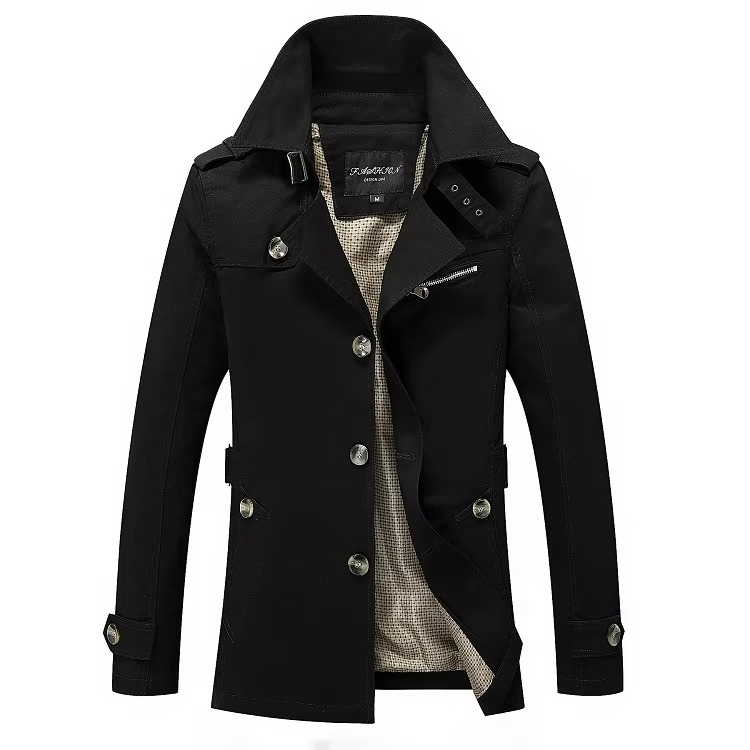 Men's classic single breasted trench coat wind resistant all-season outerwear with timeless tailored fit