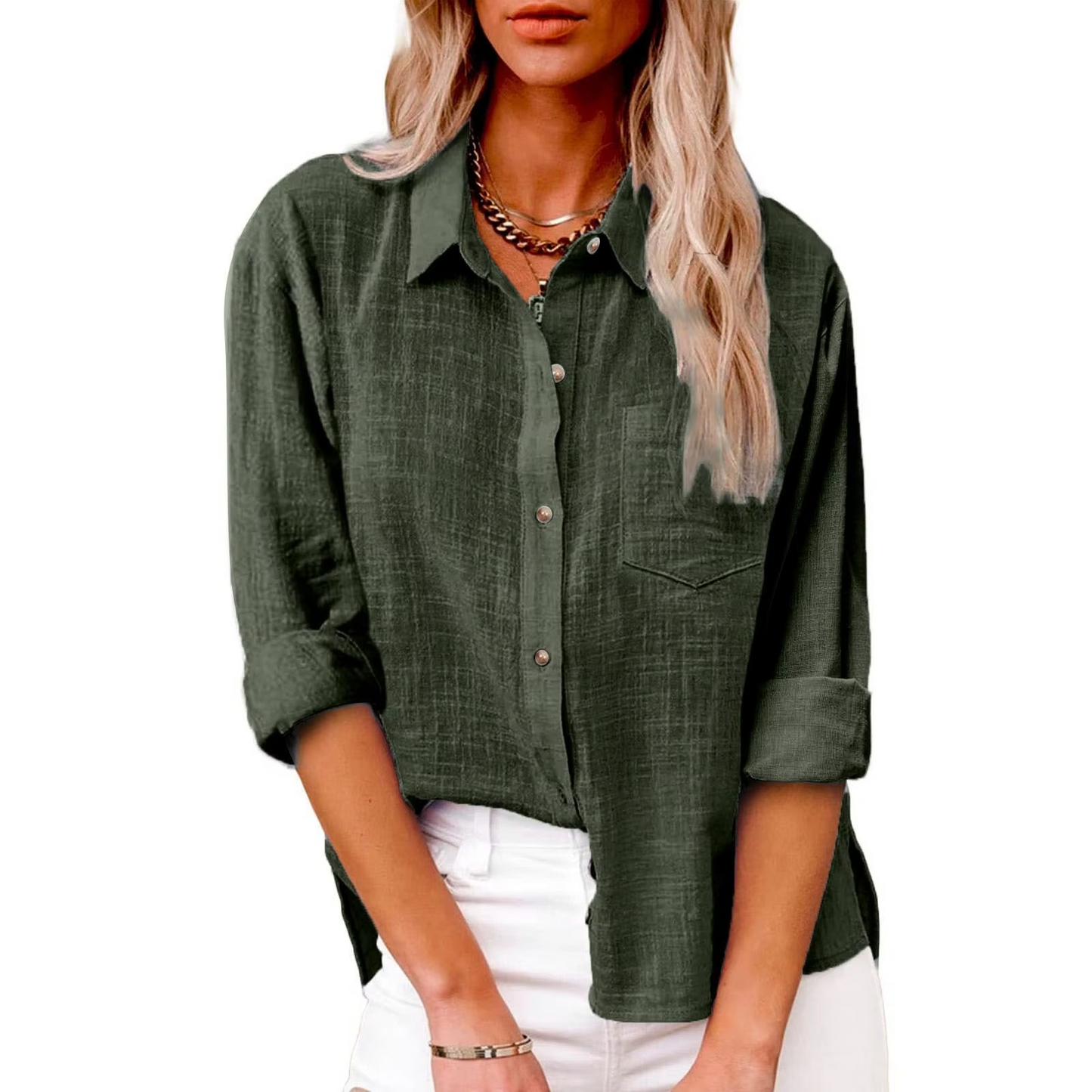 Women's cotton linen long sleeve casual blouse, breathable lightweight spring top with relaxed elegant fit