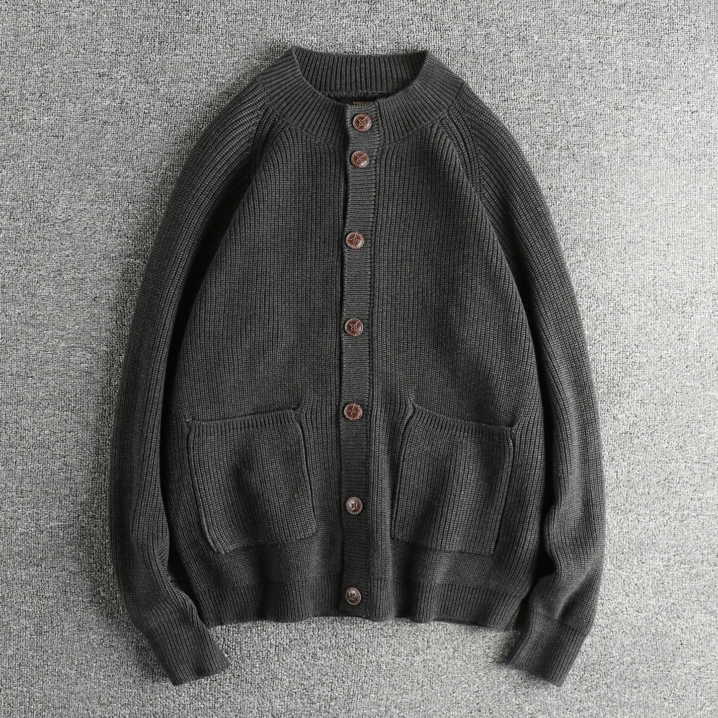 Unisex relaxed fit ribbed knit button cardigan with pockets, timeless layering essential