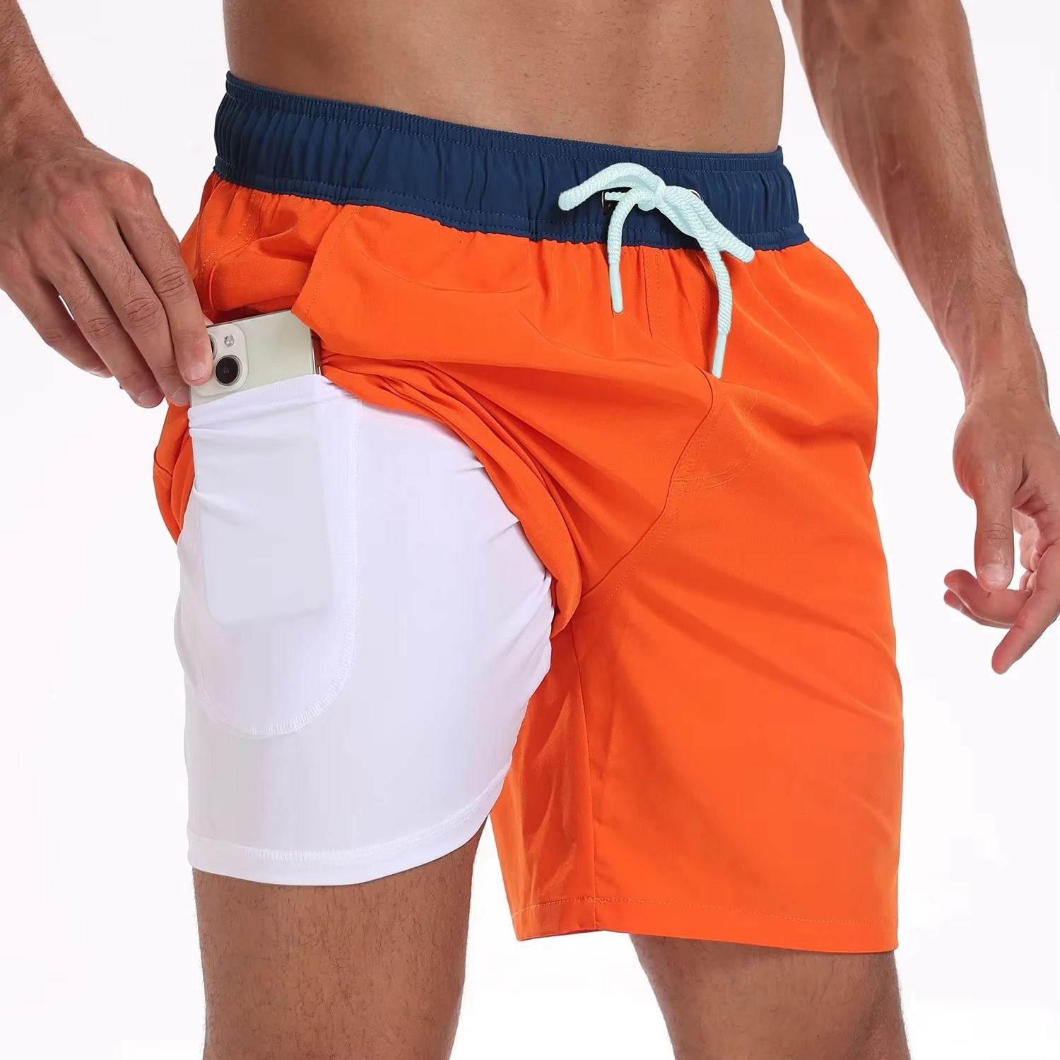 Men's gradient beach shorts lightweight milk silk quick-dry built-in phone pocket summer vacation
