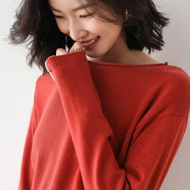Women's mist blue fine-gauge knit top lightweight cotton blend smooth bound neckline layering essential