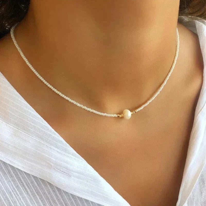 Nora pearl beaded choker minimalist faux pearl centerpiece lightweight everyday neck accessory