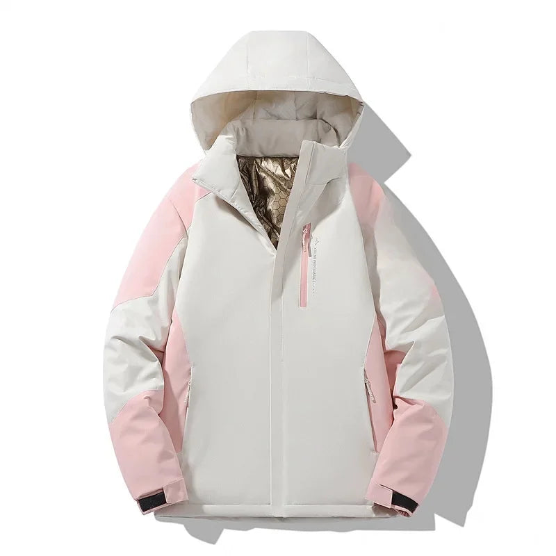 Women's colorblock ski jacket vibrant hues structured fit layering-ready winter outdoor style