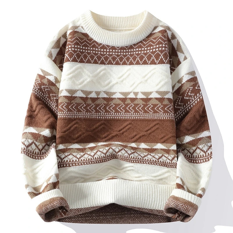 Women's geometric knit pullover sweater retro striped pattern cozy vintage-inspired everyday fit