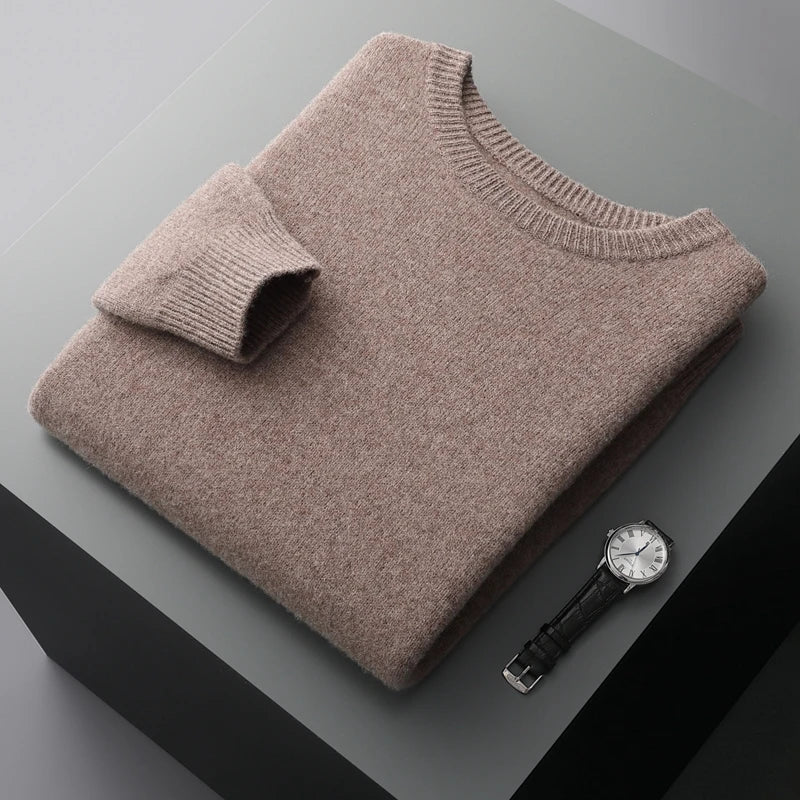 Men's loose fit wool sweatshirt round neck ribbed cuffs Nordic minimalist design warm casual layers