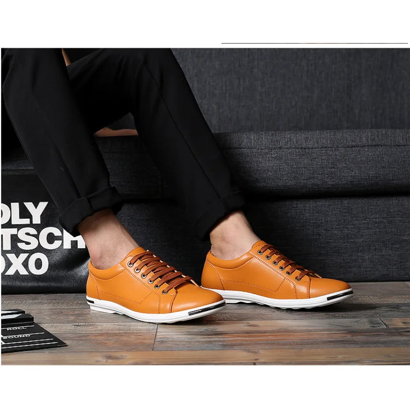 Men's leather derby sneakers classic silhouette brown lace-up hybrid comfort sole versatile style