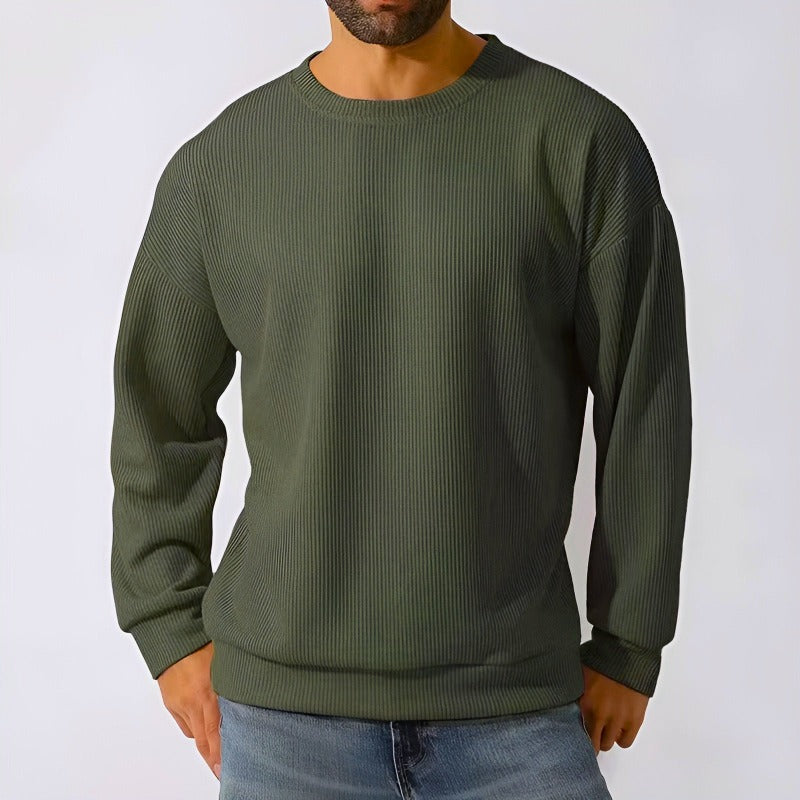 Ribbed relaxed fit unisex crewneck sweatshirt hip-length silhouette for cozy everyday casual wear
