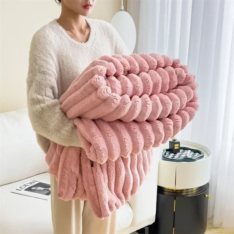 Elysian faux rabbit fur plush throw blanket luxurious soft texture cozy home decor accent