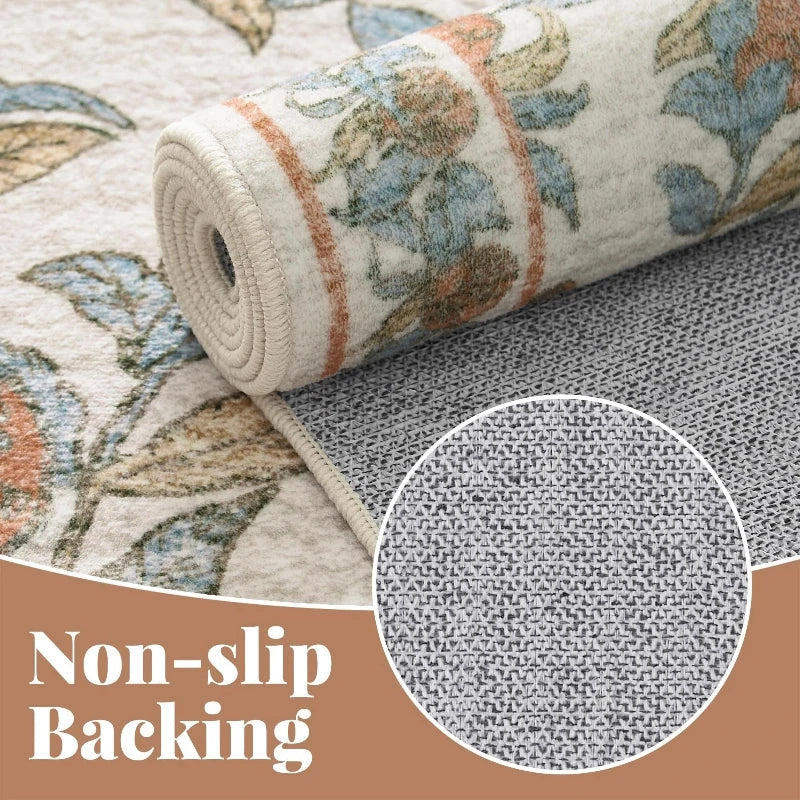 Pink vintage Nordic style living room rug, non-slip machine washable foldable soft mat modern homes