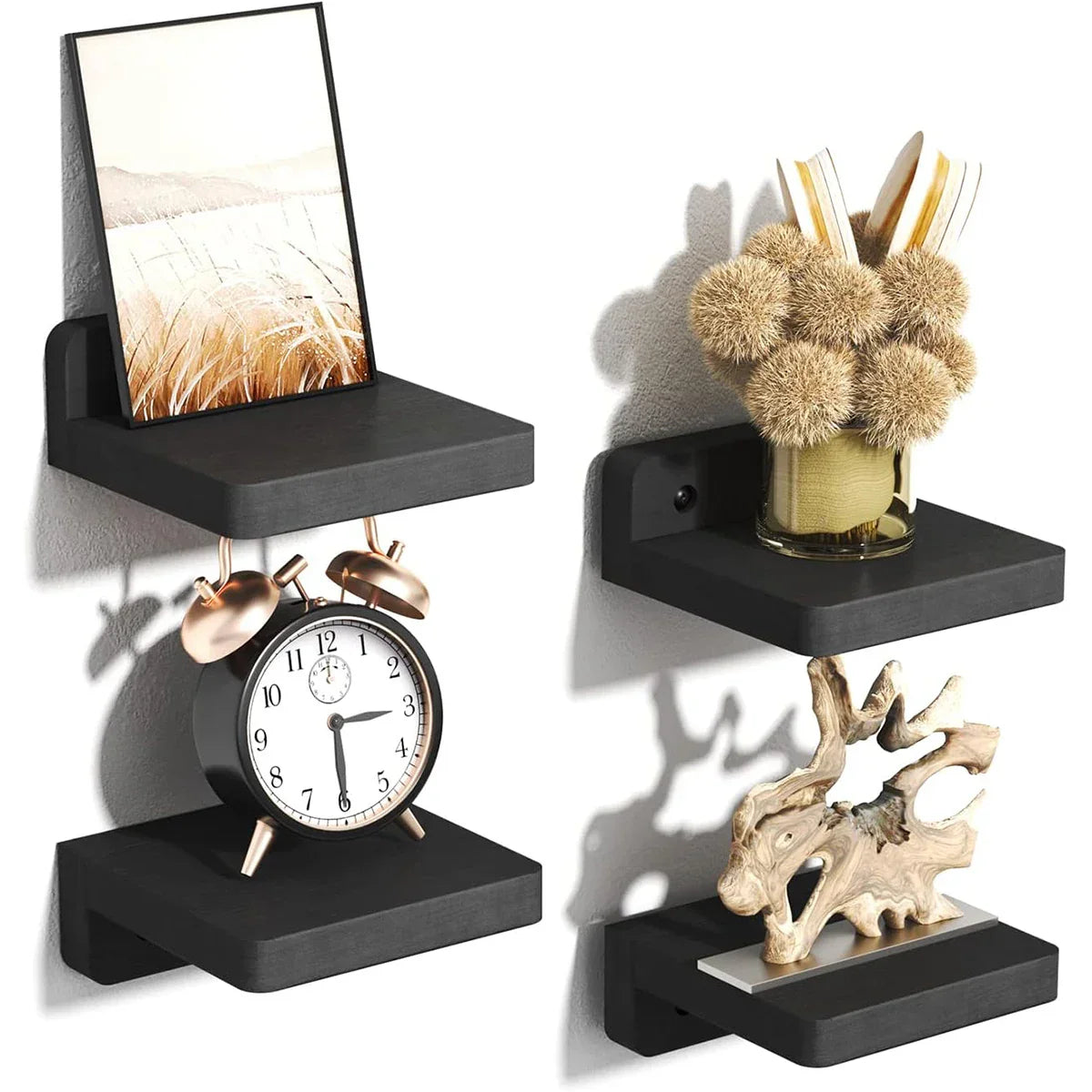Mini floating wall shelves set of 4, modern minimalist design for small spaces, 5x5in compact