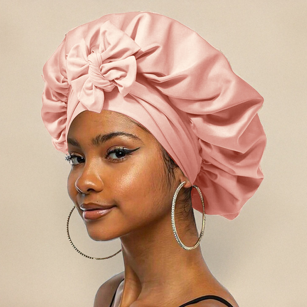 Ivory silk sleep cap for women with elastic band, luxurious hair protection reducing breakage and split ends
