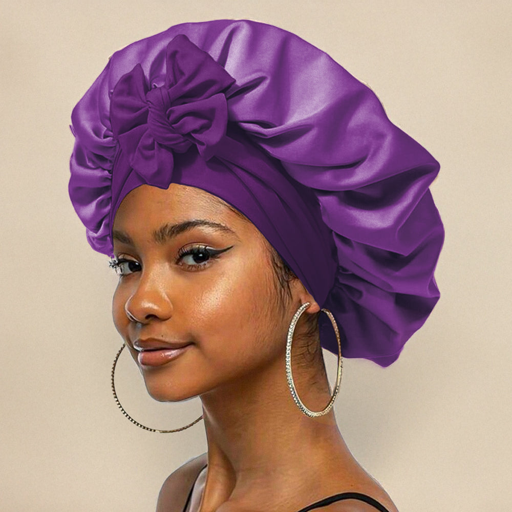 Ivory silk sleep cap for women with elastic band, hair protection bonnet reducing frizz and breakage