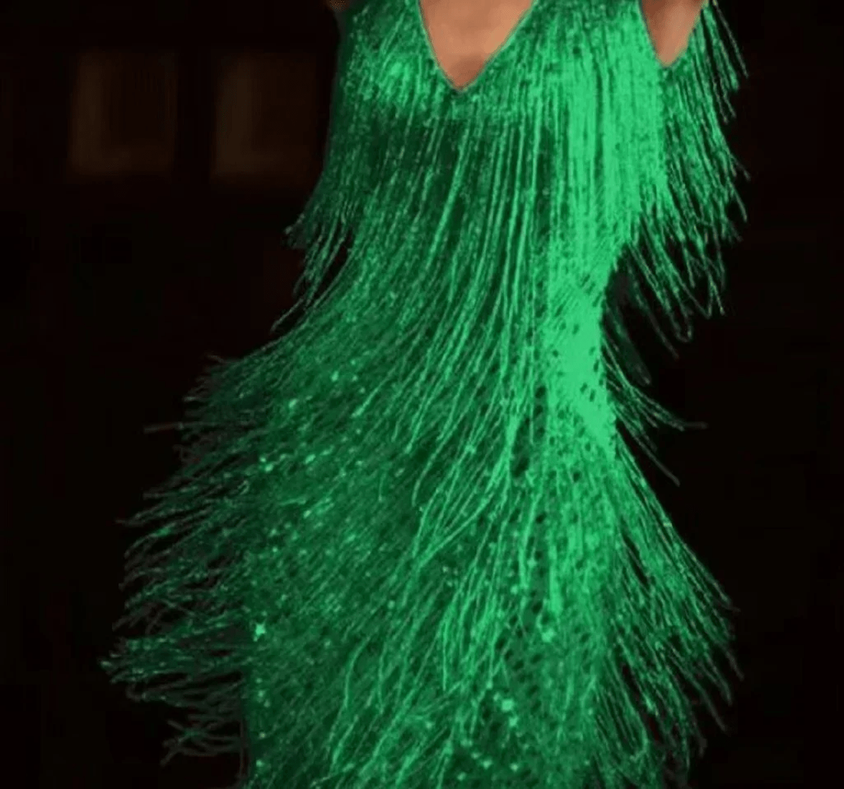 Silver sequin tassel fringe mini dress with V-neck backless cut and movable shimmering tassels