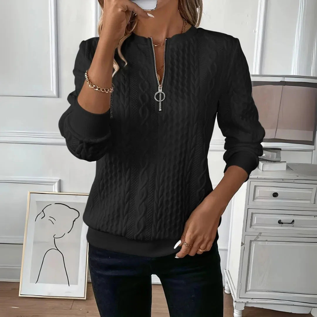 Women's cable knit quarter-zip pullover sweater, soft cozy layering essential with textured knit detail