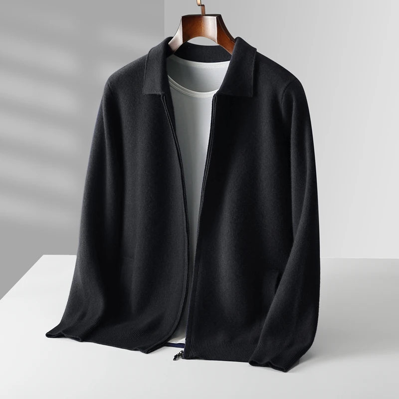 Serena women's cashmere cardigan structured collar zip front side pockets premium knit