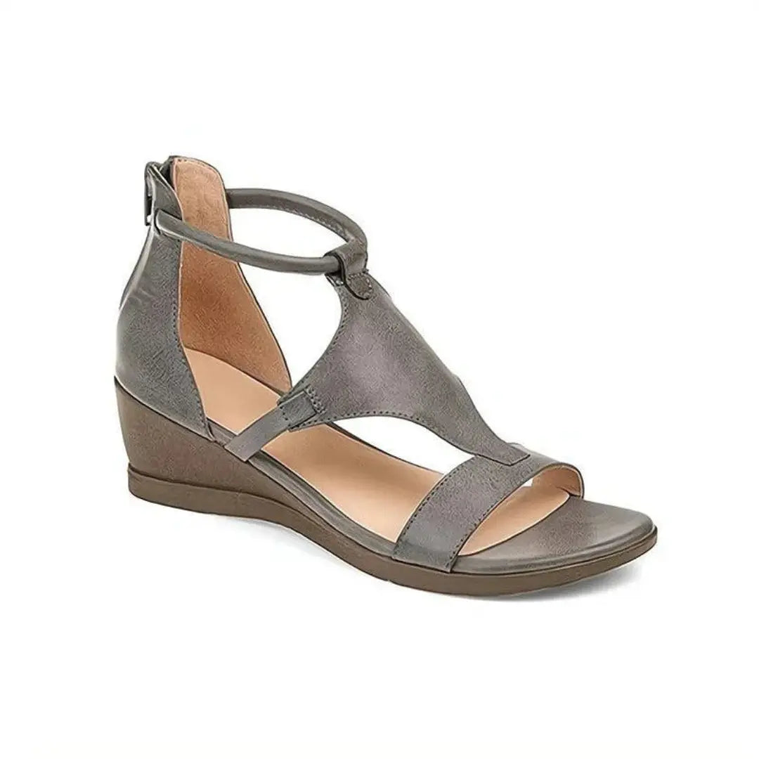 Women's beige orthopedic wedge sandals with ankle strap and cushioned insole for all-day comfort