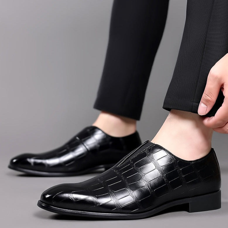 Men's brown croc-embossed genuine leather slip-on loafers with cushioned insole and sleek silhouette