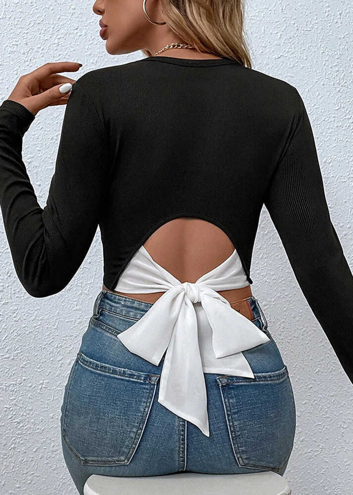 Hauts sexy en coton noir dos nu avec nœud pour le printemps - Urbann-Vibe