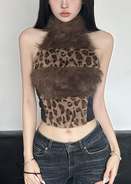 Débardeur sexy en patchwork léopard dos nu et duveteux pour l'été - Urbann-Vibe