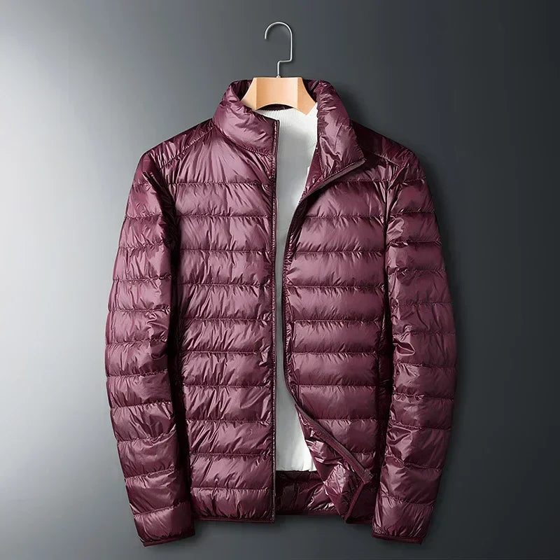 Men's Mateo ultralight white duck down jacket, sleek modern fit with water-windproof packable design