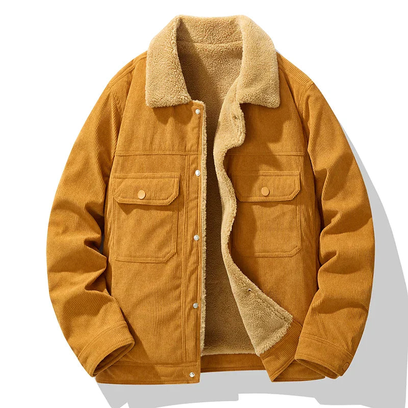 Men's relaxed fit corduroy jacket with fleece lining, button-front closure and chest pockets