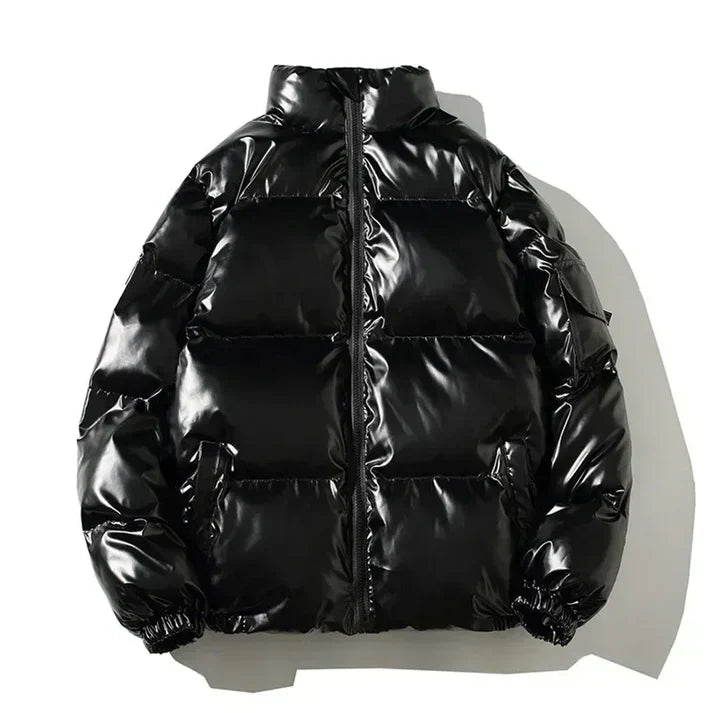 Men's black quilted puffer jacket winter coat with superior thermal insulation slim fit