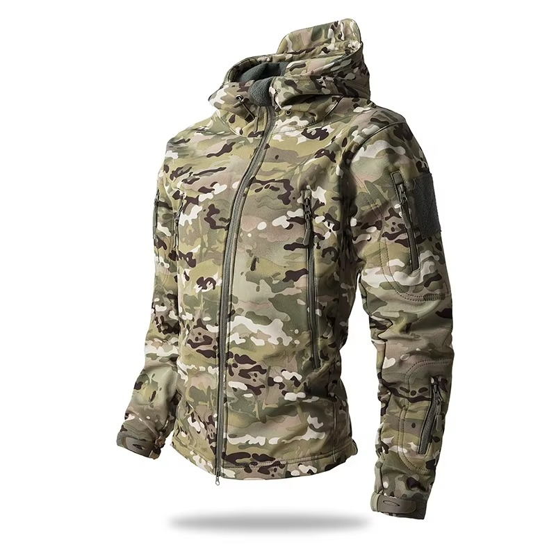 Men's dark navy soft shell fleece jacket windproof slim fit with zippered chest pocket