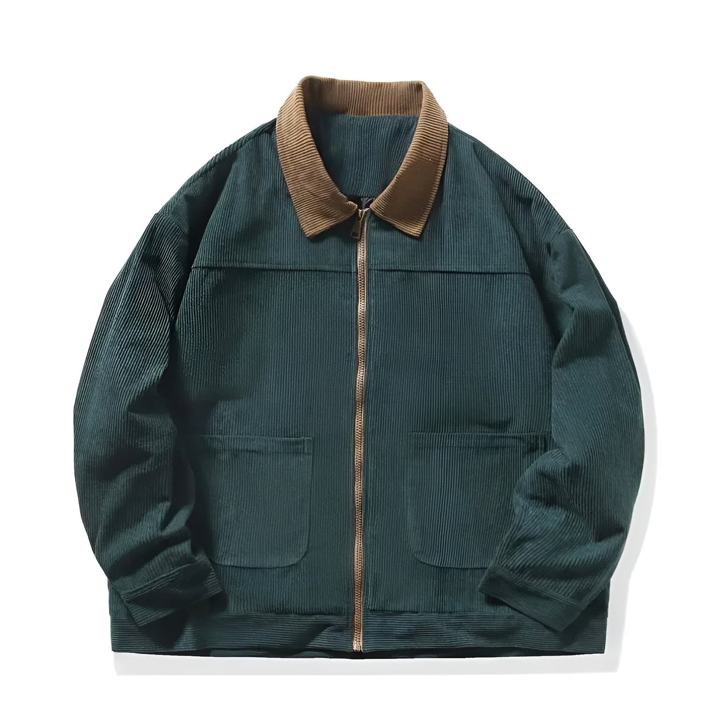 Men's relaxed fit corduroy color block jacket in earthy tones with durable layering design