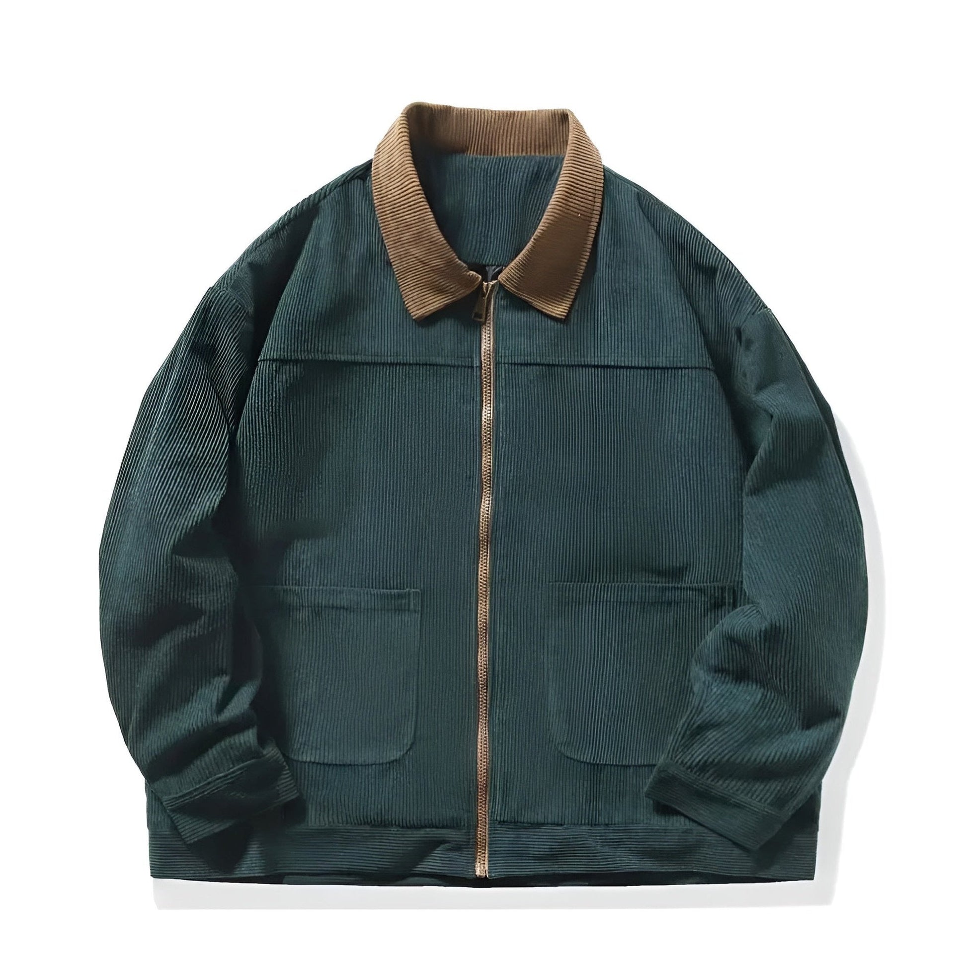Men's relaxed fit corduroy color block jacket in earthy tones with durable layering design
