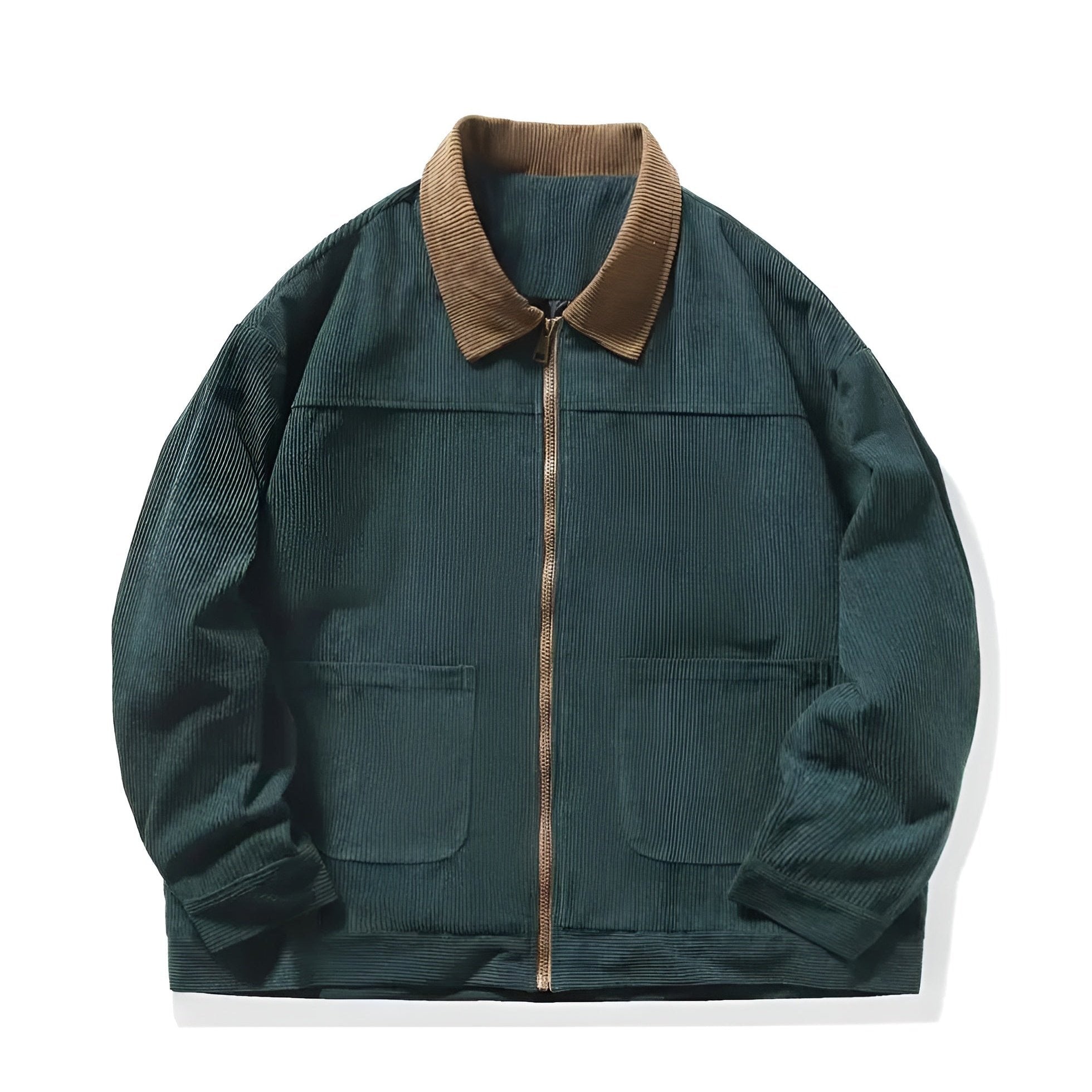 Men's relaxed fit corduroy color block jacket in earthy tones with durable layering design