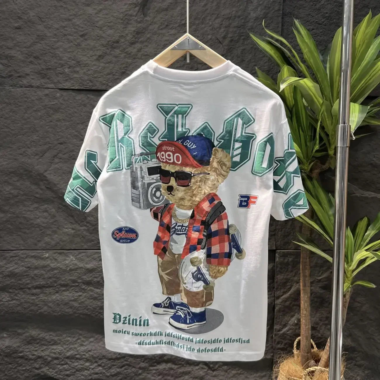 Oversized vintage wash graphic tee unisex streetwear cotton blend with warped vandal print