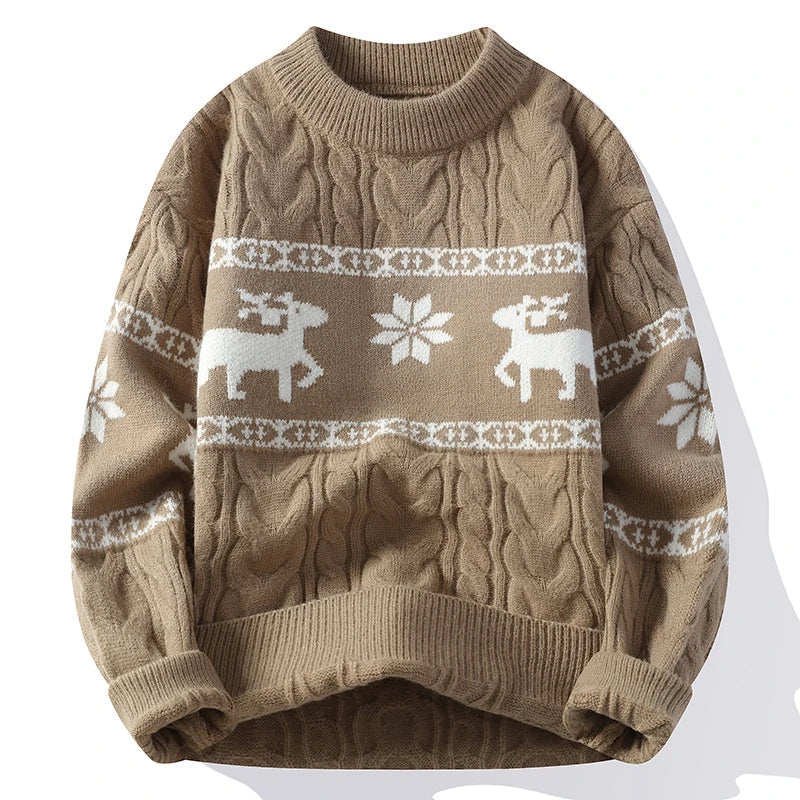 Women's cream relaxed-fit Christmas sweater with festive reindeer print for cozy holiday warmth