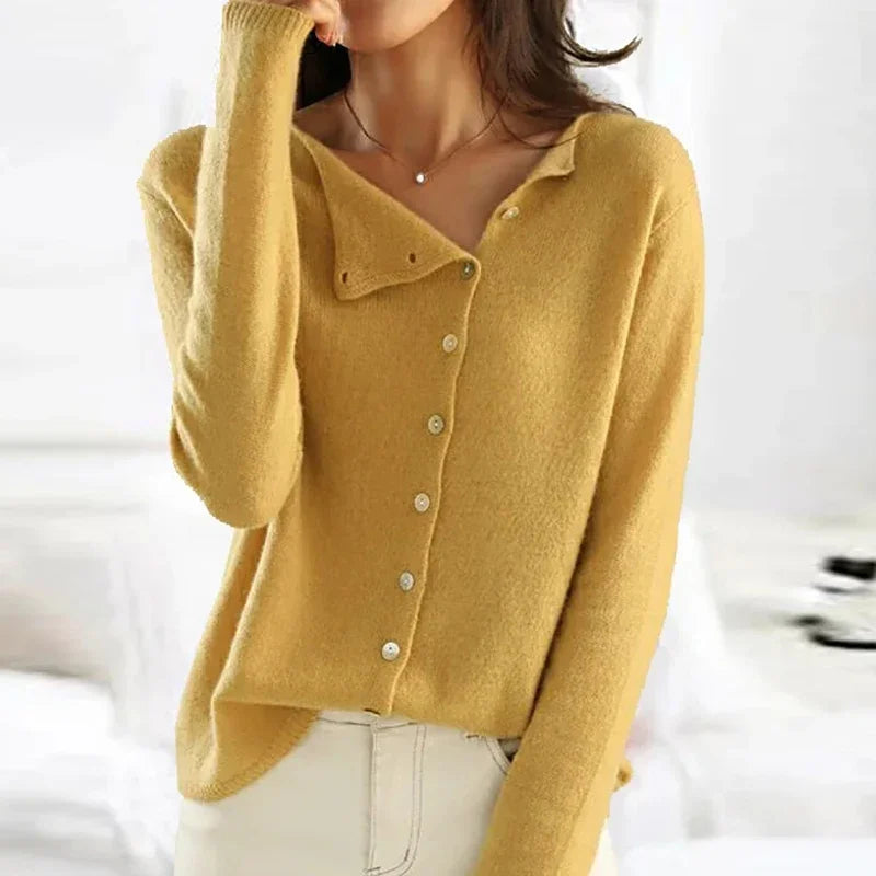 Women's cozy winter knit sweater in warm tones, elegant slim-fit silhouette with premium breathable fabric