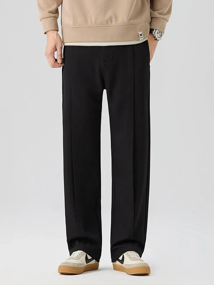 UrbannVibe straight-cut pleated pants elastic waist smart-casual trousers for everyday professionals