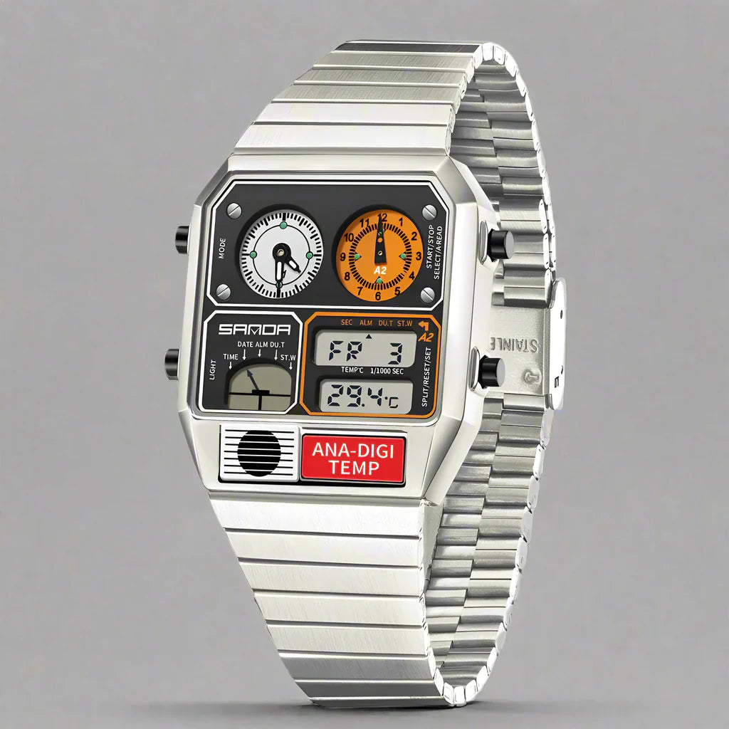 Ferrox stainless steel smart watch with glow display and real-time temperature tracking feature