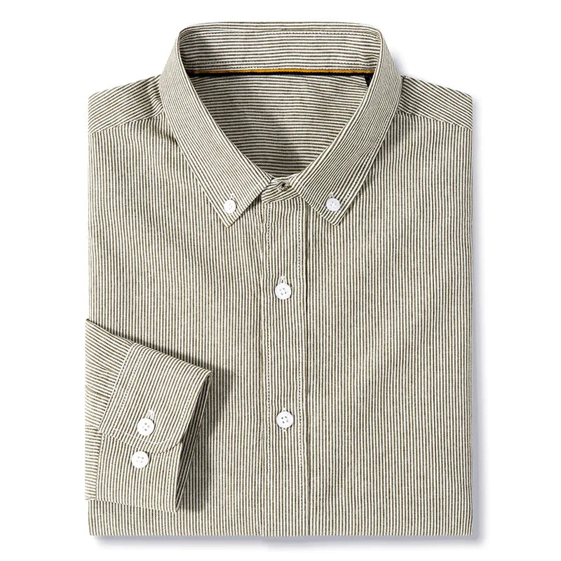 Men's slim fit oxford cotton shirt white bright stripes lightweight breathable spring professional style