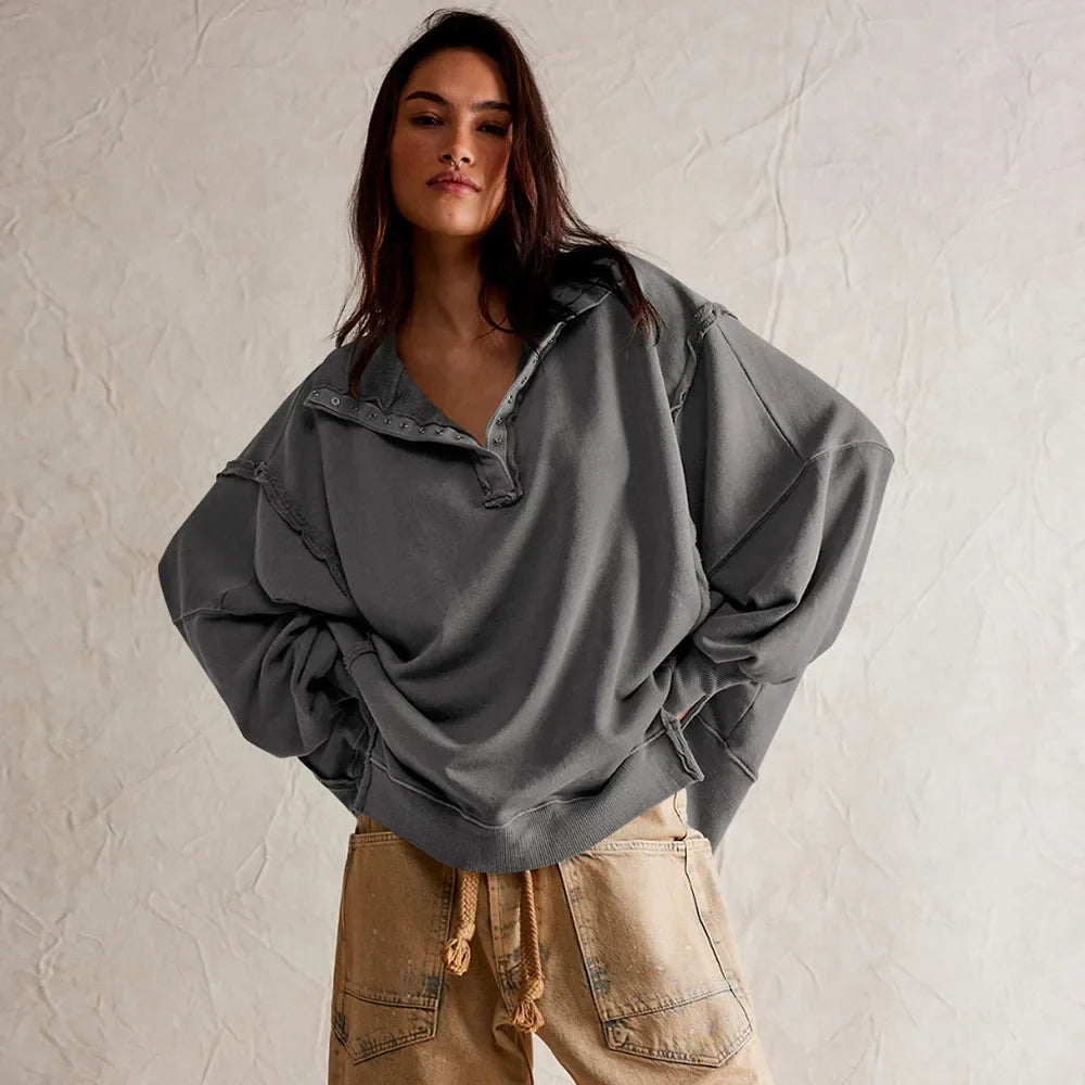 Beige oversized unisex sweatshirt cotton blend with voluminous sleeves relaxed silhouette everyday style