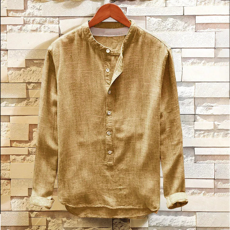 Ryken minimalist linen cotton pullover, Japanese-style relaxed fit with premium tailored collar detail