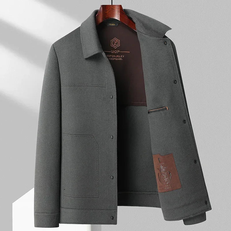 Men's Naples wool jacket regular fit turn-down collar brushed wool lining classic outerwear